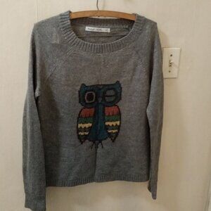 Woolrich Womens Gray Owl Print Wool Mohair Pullover Sweater Size M Long Sleeve